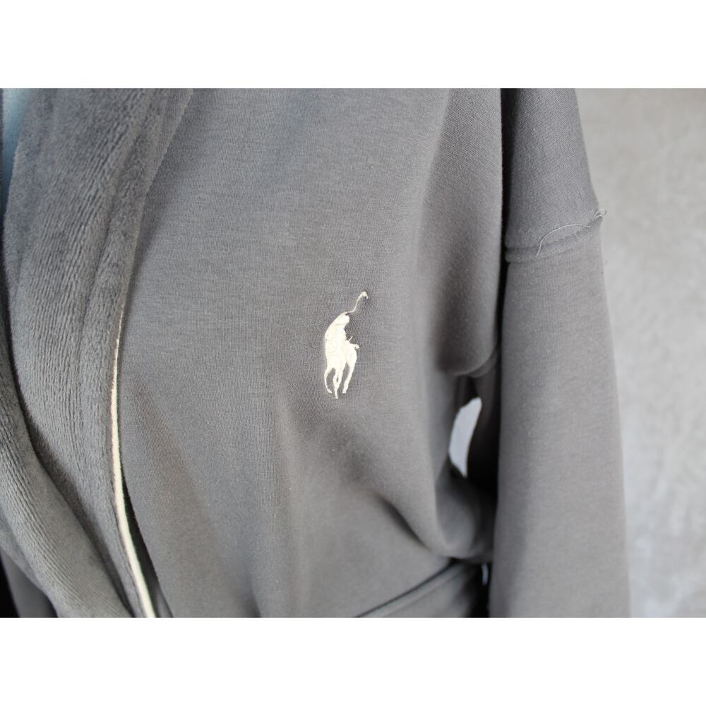 Polo Ralph Lauren Robe Mens One Size Gray Spa Luxury Loungewear Belted Pony - Picture 4 of 7